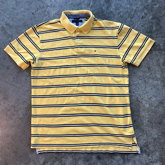 Tommy Hilfiger Other - Tommy Hilfiger Polo Mens XL Yellow Navy Striped Short Sleeve Cotton Pique Logo